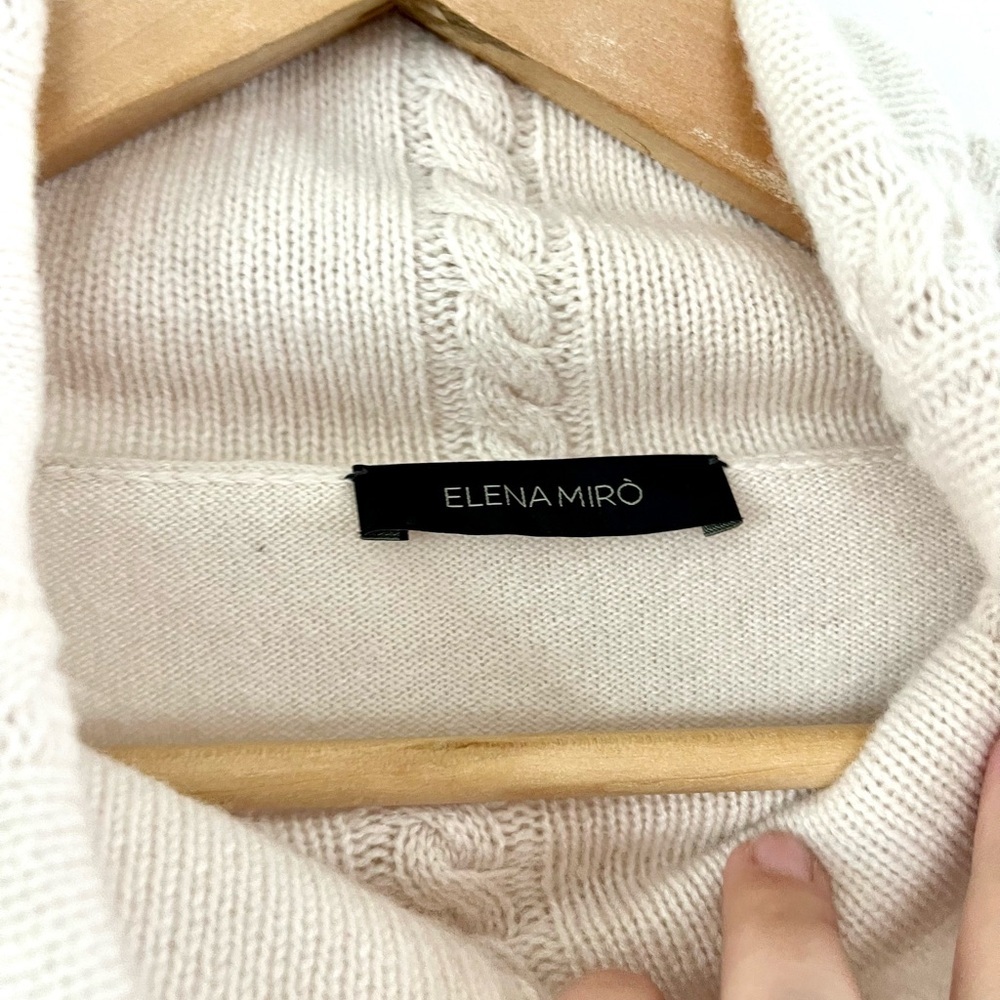 Elena Miro Cream Cable Knit Wool Fold Over Turtleneck Sweater Size‎ XS - Picture 5 of 14